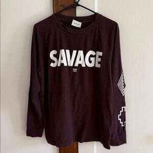 WOOD WOOD Savage Graphic Long-Sleeve Tee - Maroon